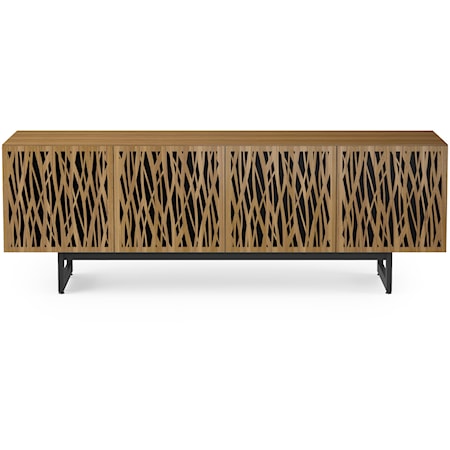 Contemporary 4-Door Media Cabinet with Wheat Pattern