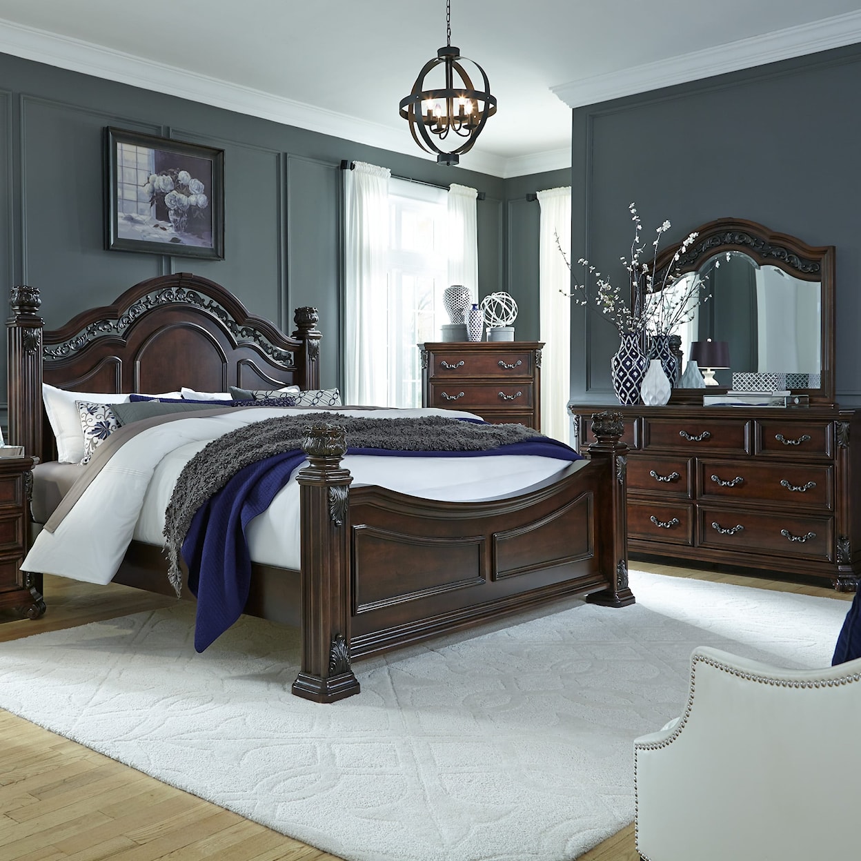 Liberty Furniture Messina Cherry 4-Piece King Poster Bedroom Set