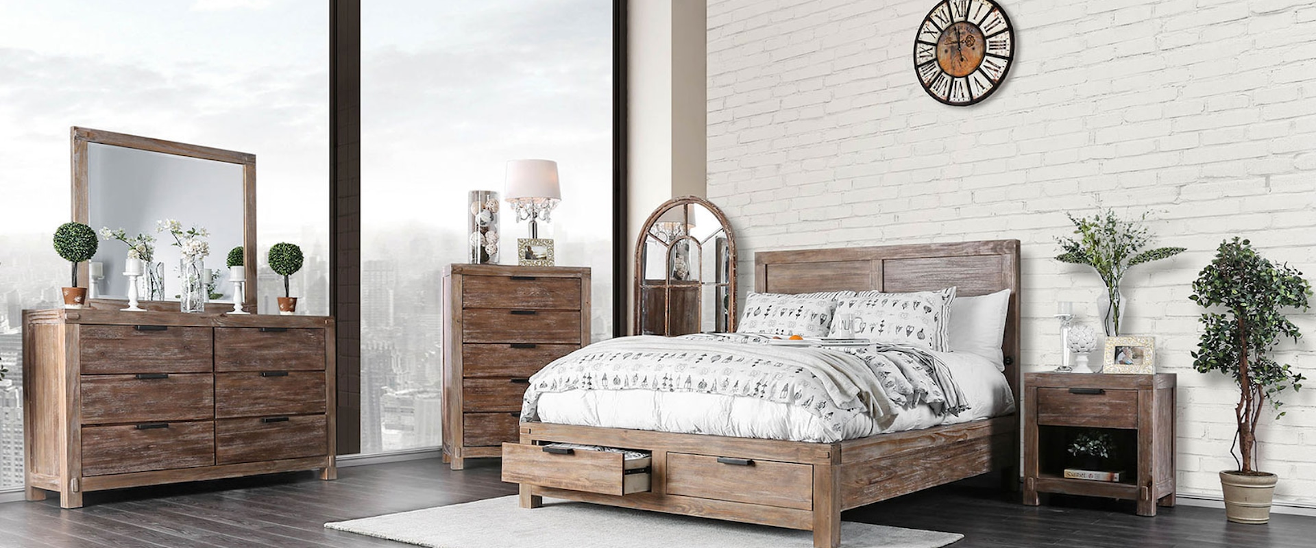 Rustic 5 Piece Queen Bedroom Set with 2 Nightstands