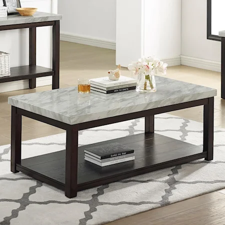 Transitional Faux Marble Coffee Table with Casters