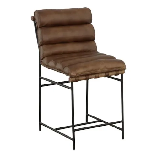 Casual Leather Strap Full-Back Counter Stool w/Channel Tufted Upholstery
