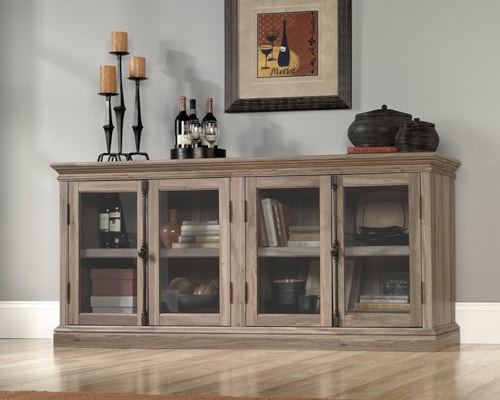 Contemporary 4-Door Storage Credenza with Adjustable Shelving