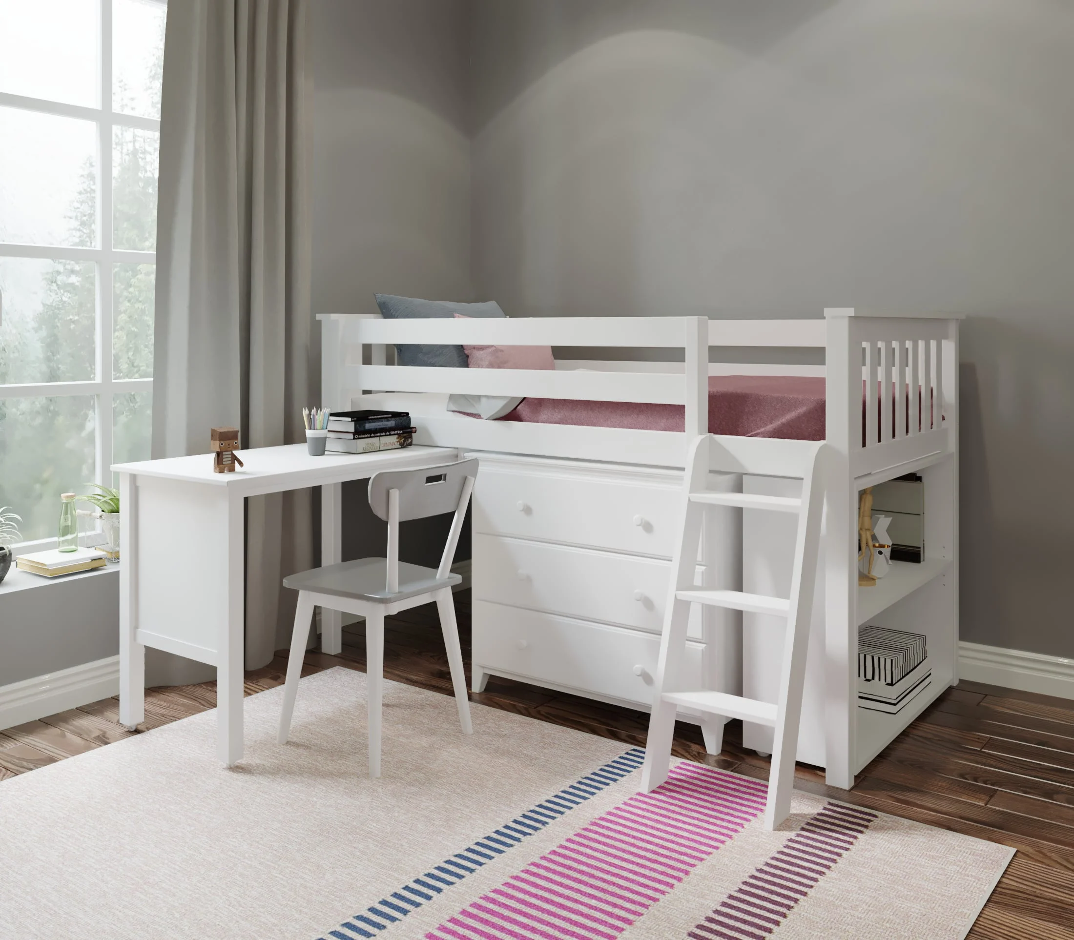 Amazon.com: Polibi Twin Size Loft Bed with Desk and Shelves