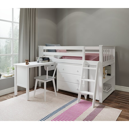 Twin Low Loft Bed w/Pull Desk in White