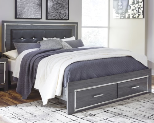 King Panel Bed With 2 Storage Drawers