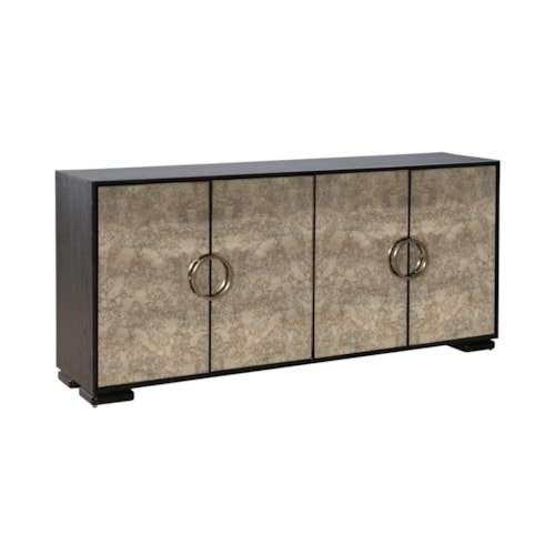 Contemporary Antique Mirrored-Glass Door Accent Cabinet with Wire Management
