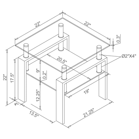 Dyer 1-Shelf Glass Top Side End Table