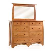 Transitional 10-Drawer High Dresser with Beveled Mirror