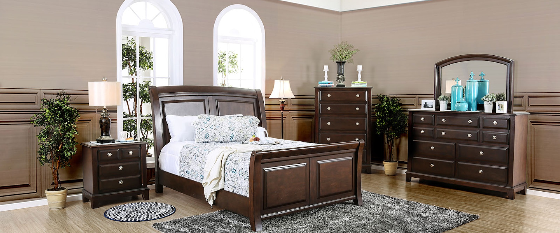 Transitional 5 Piece Queen Bedroom Set with 2 Nightstands