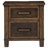 Two-Tone Mango Veneer 2-Drawer Nightstand w/ Outlets and USB Ports