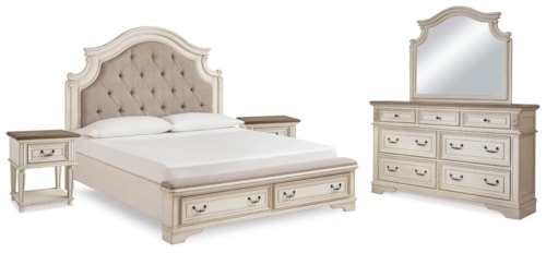 King Panel Bed, Dresser, Mirror And 2 Nightstands