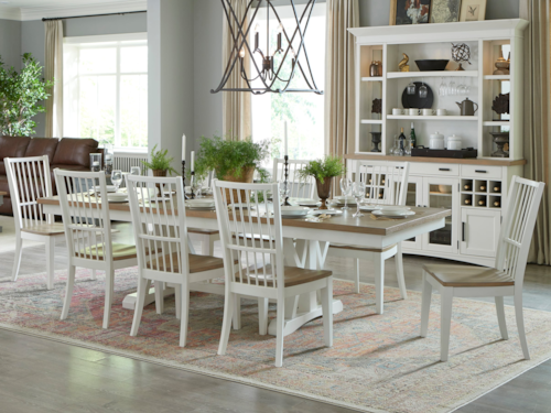 Farmhouse 10-Piece Trestle Dining Set with Buffet and Hutch