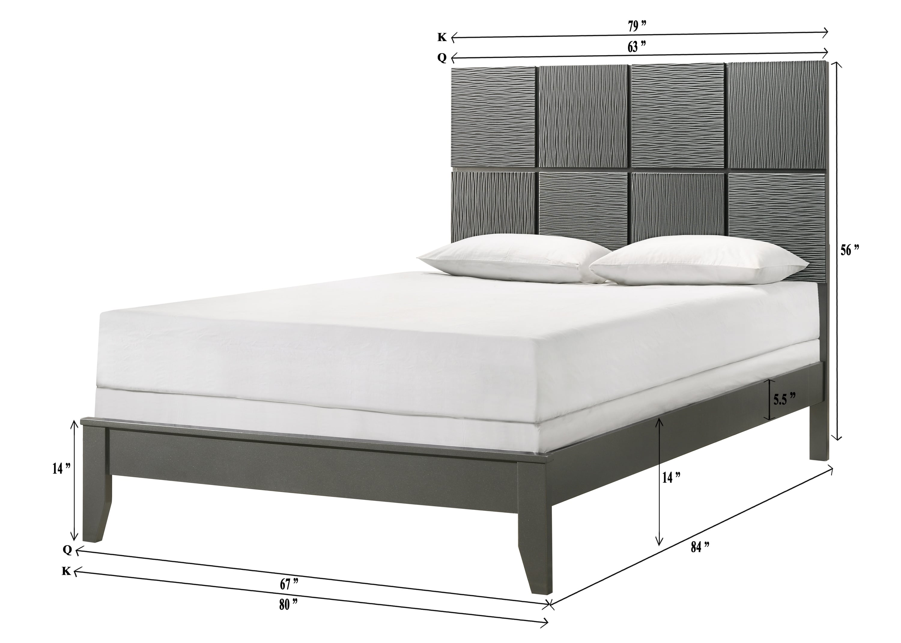 Crown Mark Denker Queen Panel Bed - Gun Metal