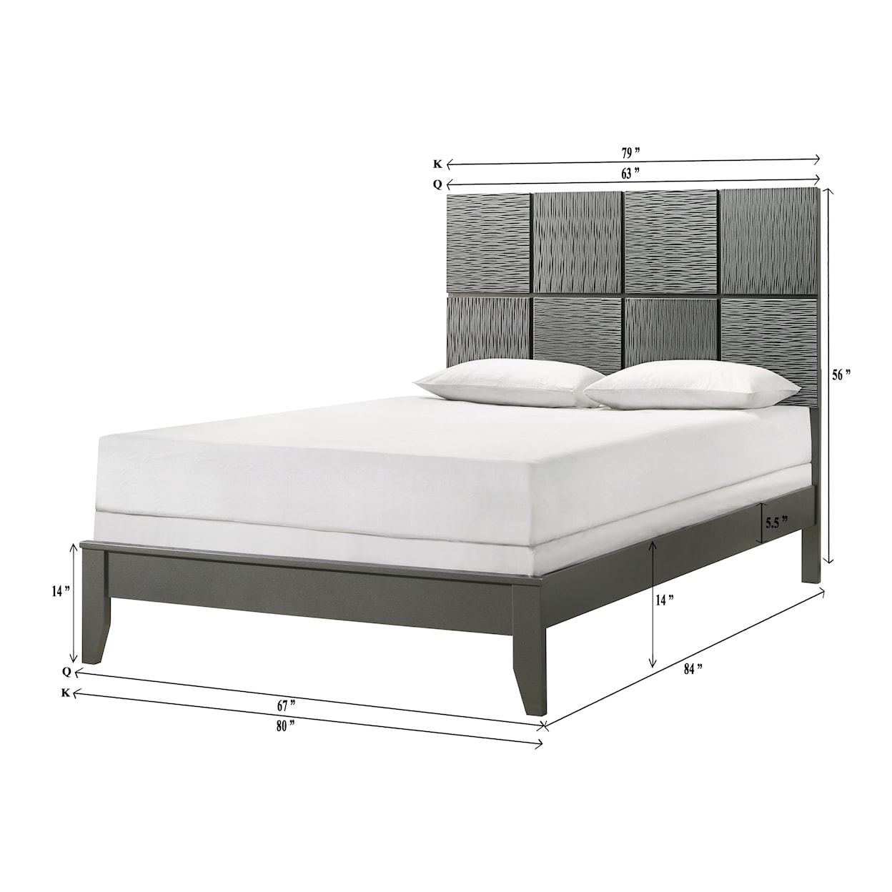 Crown Mark DENKER King Panel Bed - Gun Metal