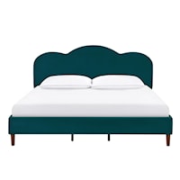 Transitional Arched Upholstered King Platform Bed in Rainforest Velvet