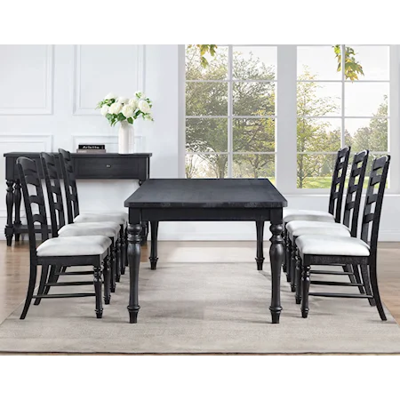 Farmhouse 8-Piece Dining Set with Upholstered Side Chairs