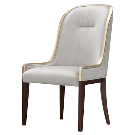 Stitch-Tufted Dining Side Chair w/Gold Trim