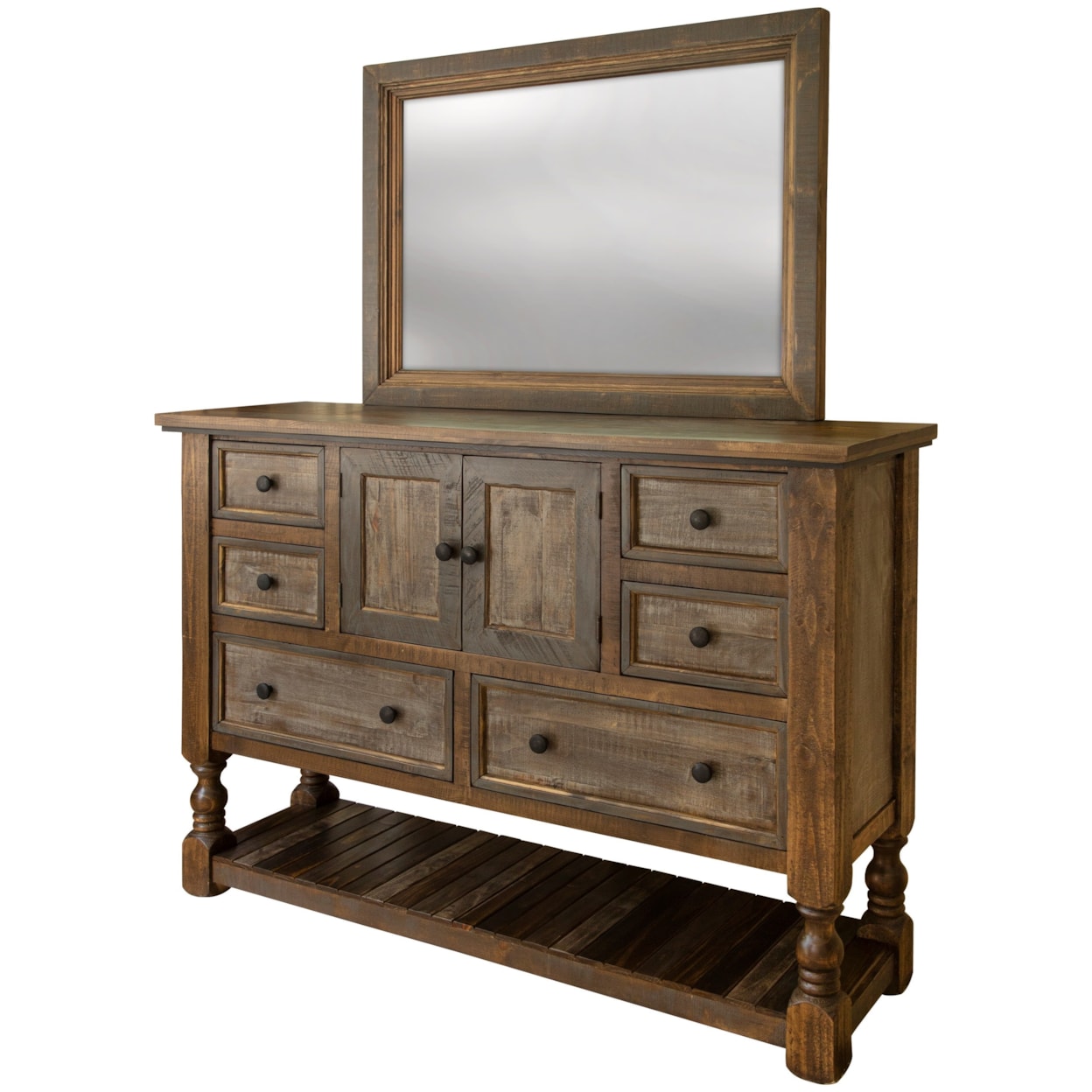 IFD International Furniture Direct Stone Brown Dresser and Mirror