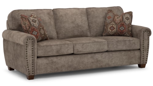 Transitional Plush Rolled Arm Sofa with Nailheads