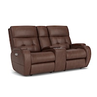 Transitional Dual Power Reclining Loveseat w/Console Storage and Cup Holders