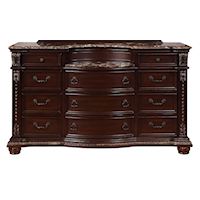Traditional 11-Drawer Dresser with Low Shelf