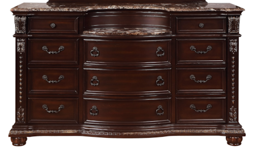 Traditional 11-Drawer Dresser with Low Shelf