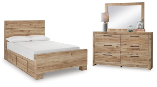 Full Panel Bed With 1 Side Storage, Dresser And Mirror