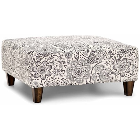 Transitional Square Cocktail Ottoman with Exposed Wood Legs