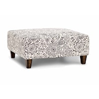 Transitional Square Cocktail Ottoman with Exposed Wood Legs