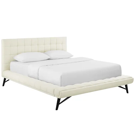 Queen Biscuit Tufted Upholstered Fabric Platform Bed