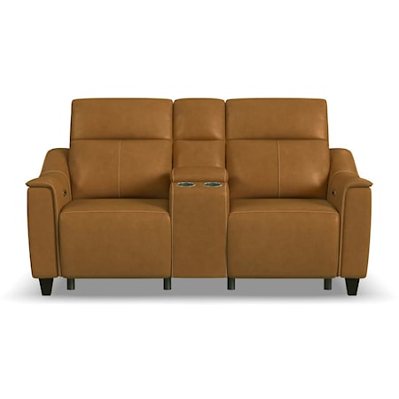 Transitional Power Reclining Console Loveseat with Power Headrest