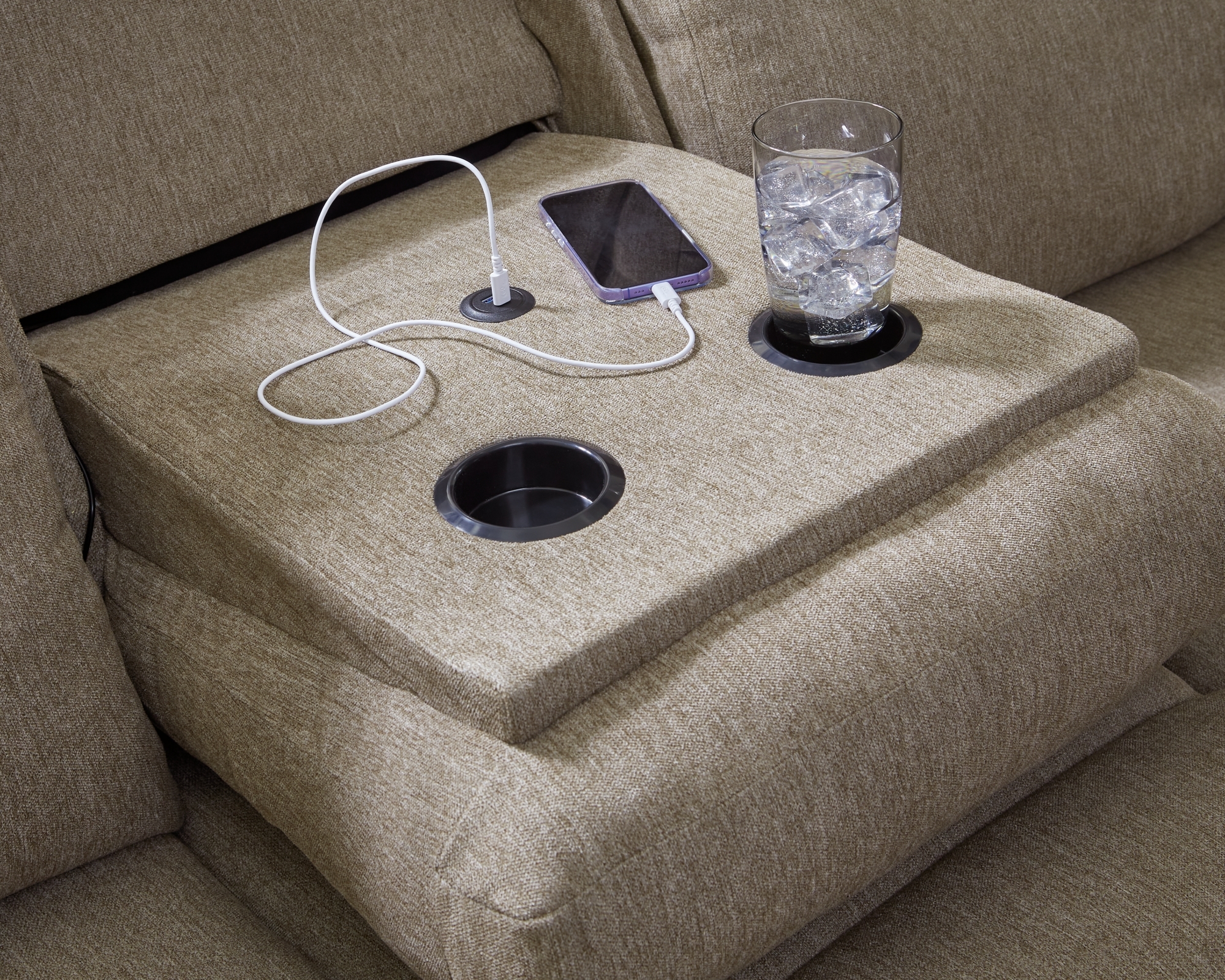 Signature Design by Ashley Side-Swipe Rec Sofa W/ Drop Down Table