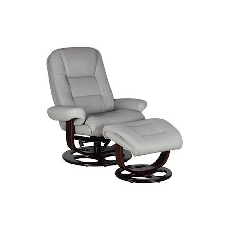 Contemporary Swivel Pedestal Recliner and Ottoman with Wood Base