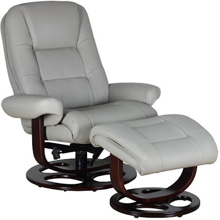 Contemporary Swivel Pedestal Recliner and Ottoman with Wood Base