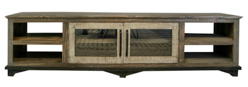 Rustic 93" 2-Door TV Stand with Open Shelving