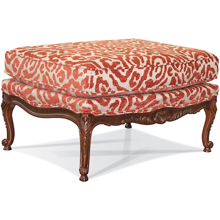 Traditional Ottoman with Carved Wood Legs