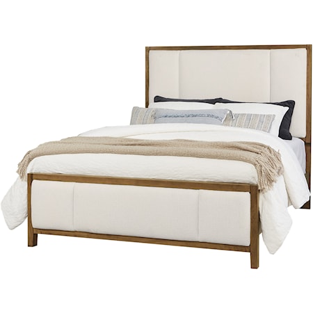 Rustic Upholstered Queen Panel Bed