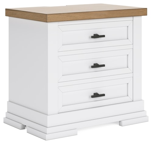 Two-Tone 3-Drawer Nightstand with Outlets and USB Charging