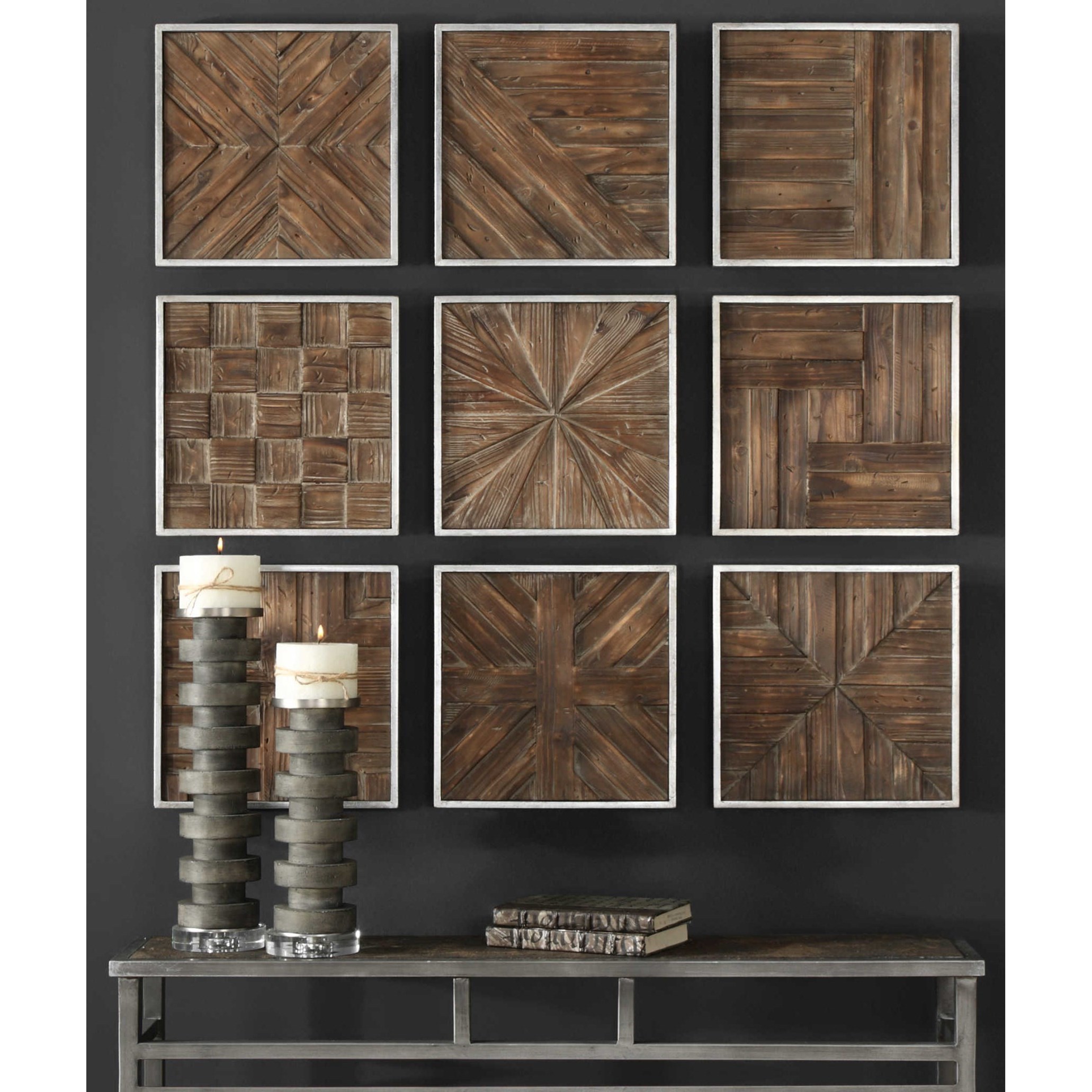 Uttermost Art Bryndle Rustic Wooden Squares Set of 9