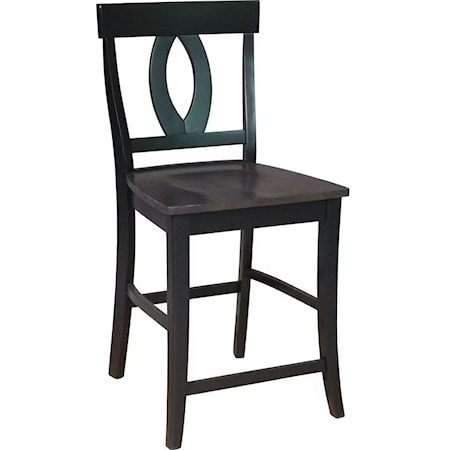 Verona Farmhouse Scroll Back Dining Stool - Coal/Black