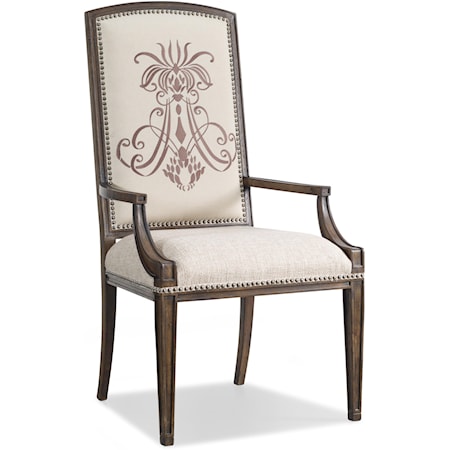 Traditional Upholstered Dining Arm Chair with Nail-Head Trim