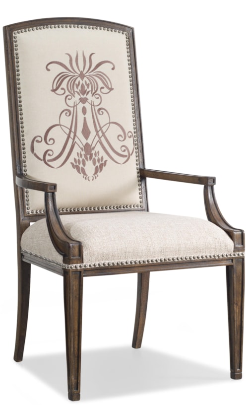 Traditional Upholstered Dining Arm Chair with Nail-Head Trim