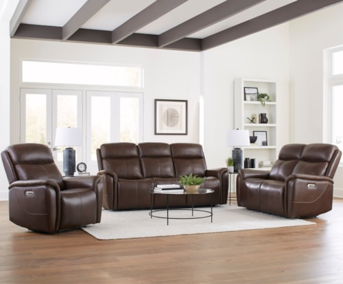 Casual 3-Piece Power Reclining Living Room Set with Power Headrests