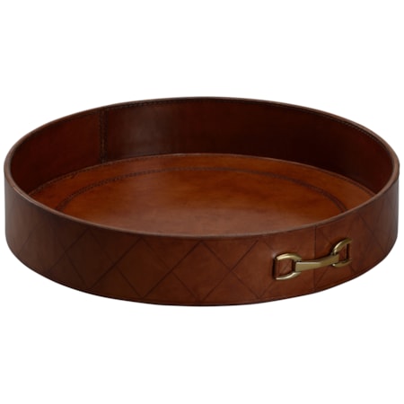 Leather Round Tray With Metal