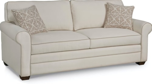 Transitional Two Seater Loft Sofa with Rolled Arms & Welt Trim