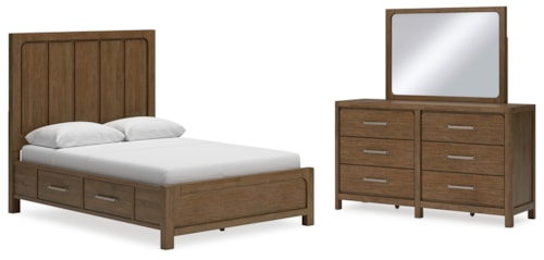Queen Panel Bed With Storage, Dresser And Mirror