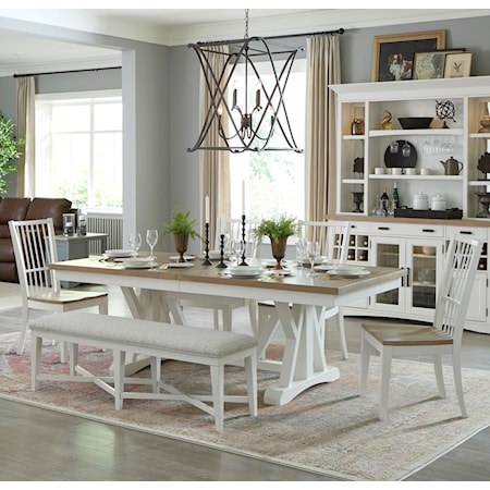 6-Piece Two Tone Trestle Dining Set with Bench