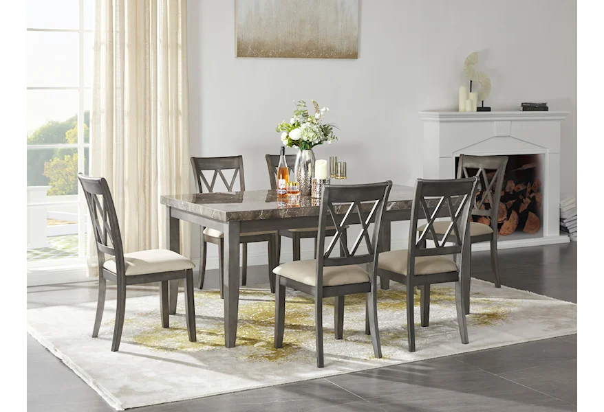 Curranberry Rectangular 7-Piece Stone Top Leg Dining Set by Signature Design by Ashley at VanDrie Home Furnishings