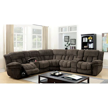 Transitional Reclining Sectional Sofa with Built-In Storage