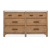 Rustic 6-Drawer Dresser with Marble Top